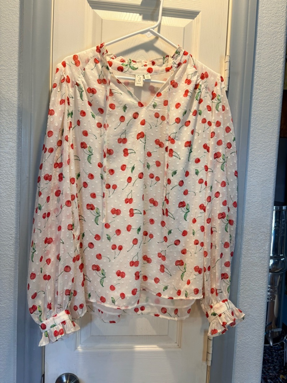 Joie White Blouse with Red Cherry Print